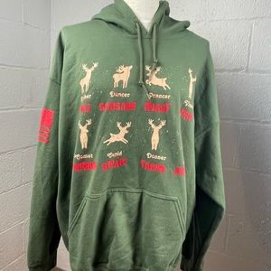 XL green reindeer, pull over hoodie